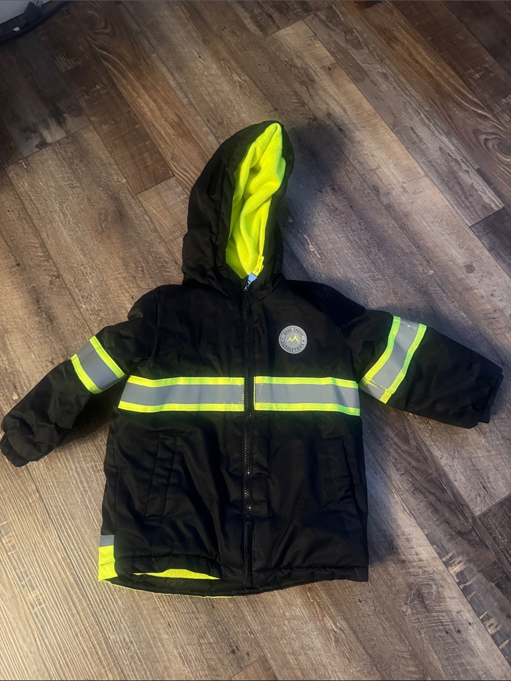 Bass Creek OutfitteKids High-Visibility Black & Neon Yellow Hooded Safety Jacket